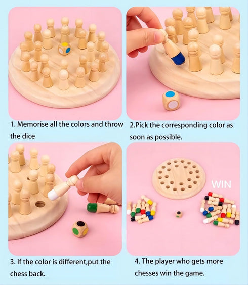 Wooden Memory Chess Board Game - Color Memory Matching Brain Teasers for Kids Age 3-12, Educational Toys