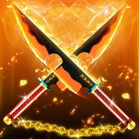Cosplay Anime Swords Building Set - Double Blade Tengen Uzui Katana Block with Stand Model Kits for Ages 6+