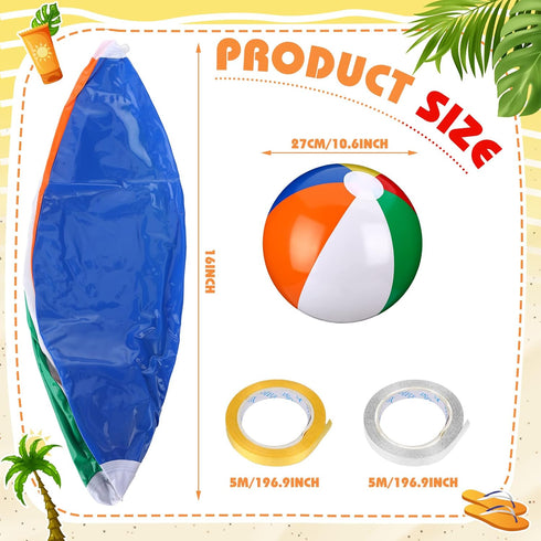 Maitys 12 Pieces Rainbow Beach Ball Decoration - Inflatable Pool Ball with Hanging Rope for Summer Parties