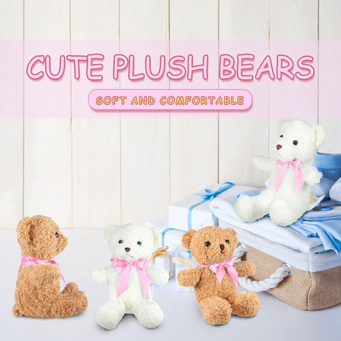 Kathfly 12 Pcs Valentines Small Stuffed Bears - 10 Inch Mini Plush Bears with Ribbon Bow Gift Set