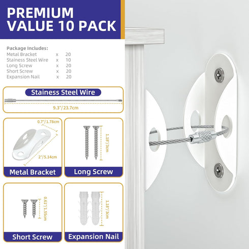4our Kiddies 10 Pack Furniture Anchors for Baby Proofing, Anti Tip Wall Anchors for Child Safety
