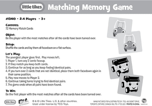 TCG Toys Little Tikes Memory Matching Card Game - 72 Full Color Pieces - Improve Memory & Sensory Skills