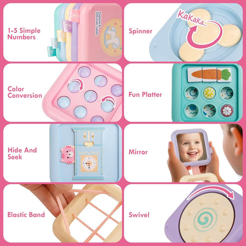GRESEESM 1 1-3, 1st Montessori Toys for Year Old Girls Gifts, Toddler Busy Board, Baby Learning Travel Sensory Toys