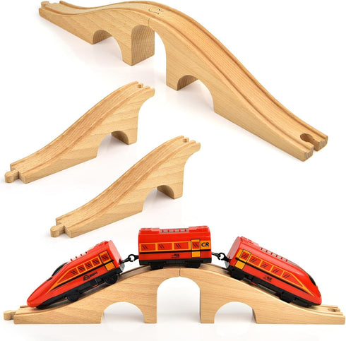 Mototo 1 Pack Wooden Train Track Bridge Wooden Train Accessories Wood Track