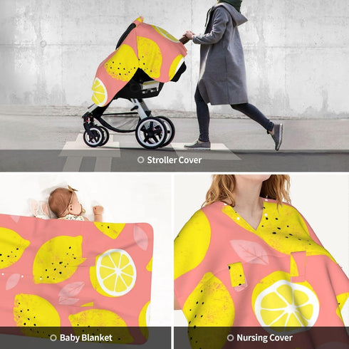 Hcpwzrf Pink Lemon Baby Car Seat Cover & Nursing Cover - Breathable Stretch Multi-Use Cover for Breastfeeding, Stroller
