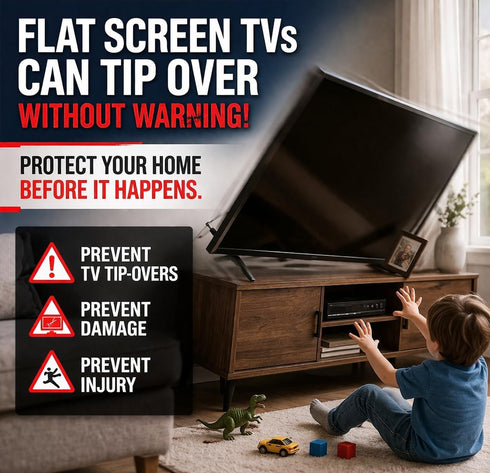 1 Pack QuakeHOLD! Universal Flat Screen TV Safety Straps, Nylon Anti-Tip Adhesive Straps, Earthquake Protection