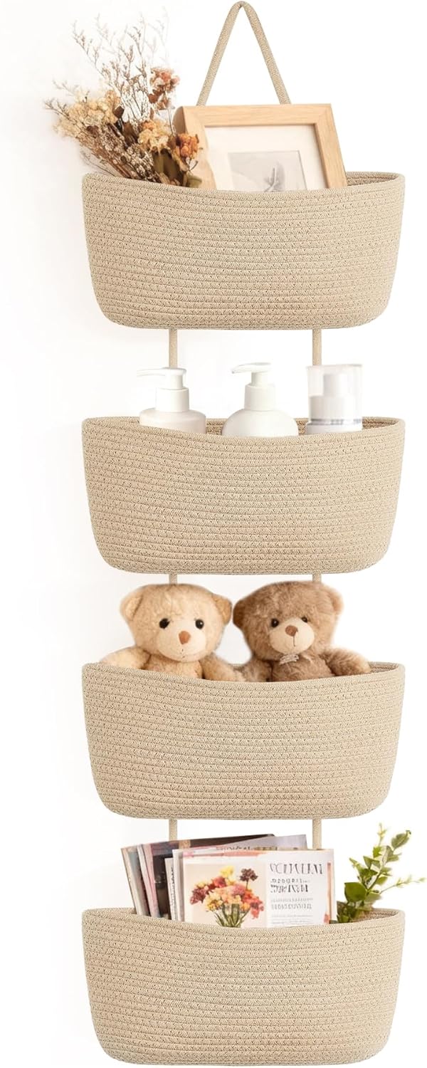 Dahey Over The Door Hanging Basket 4-Tier Woven Boho Wall Mounted Storage