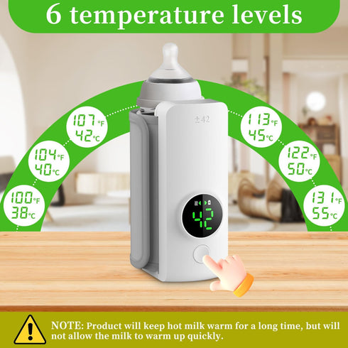 Portable Bottle Warmer, Fast Warming Comfortable Baby Feeding On The Go, Waterless Milk Warming with Battery-Powered