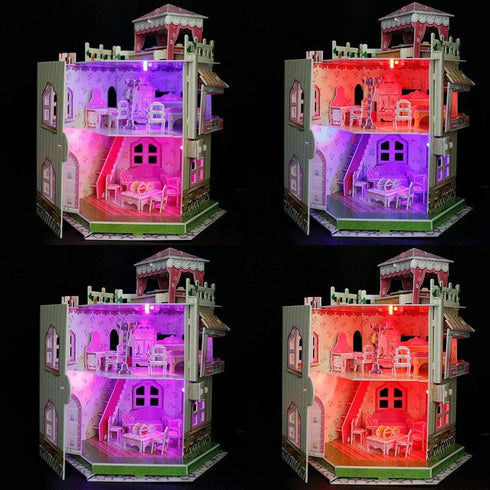 Rooftop Romance 3D Puzzle Dollhouse for Girls, Easy to Assemble Miniature Doll House Building Kit with LED Light