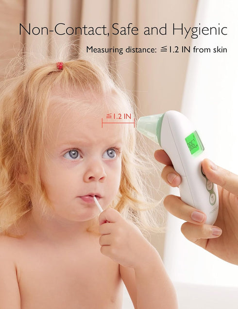 Momcozy Non-Contact Forehead and Ear Thermometer, Digital Infrared Thermometer for Adults and Children, with Child Mode, Fever Alarm Function, Mute and Memory Functions, Fast and Accurate Measurement by Momcozy