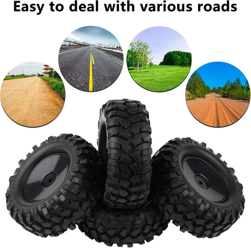 4PCS 1:10 RC Tires, Rock Crawler Trailer Tires, Hex 12mm Hard Dish Wheels Rim Rubber for Trail Finder 2