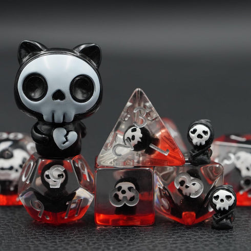 Black Skull Resin Dice Set: Skull Inclusion Polyhedral Dice for D&D Role Playing Games