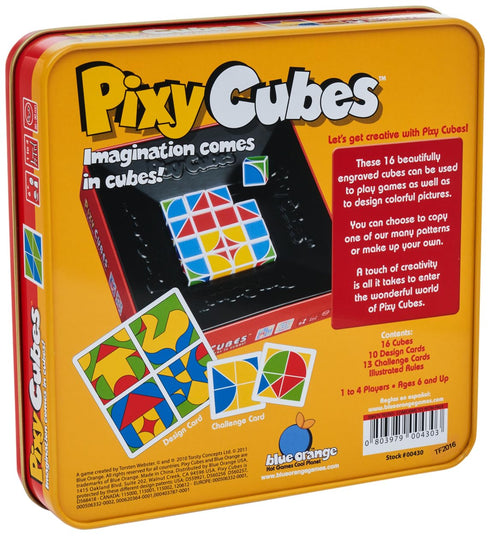 Pixy Cubes Matching Pattern Design Game - Speed or Memory Rules with Cubes in Tin Box, Ages 6+, 1 to 4 Players