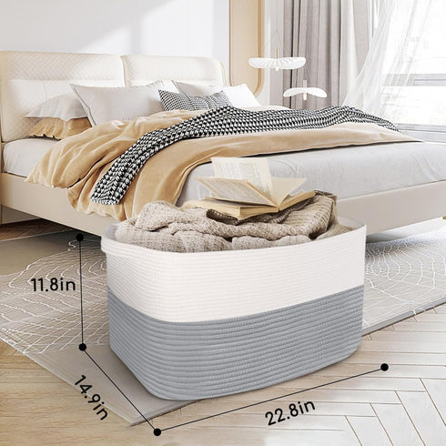 Extra Large Storage Basket, 22.8" X 14.9" X 11.8" Rectangle Woven Cotton Rope Basket for Laundry