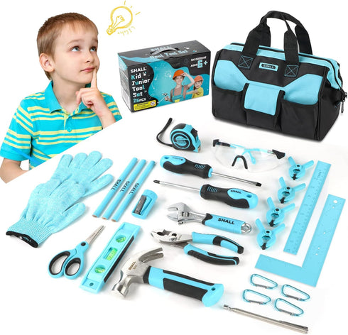 SHALL 26-Piece Kids Size Tool Set, Real Tools Kit for Kids with