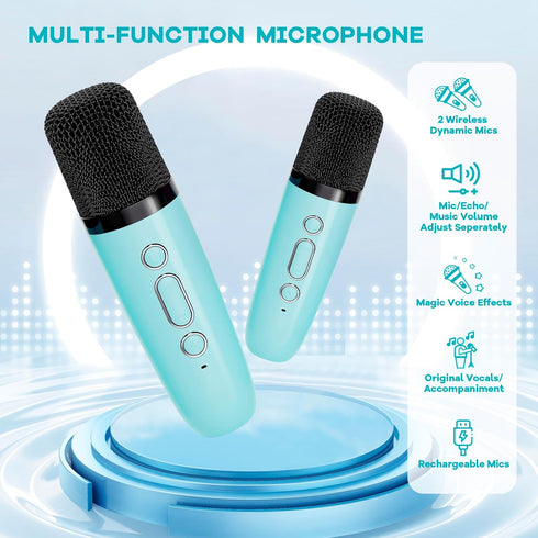 YLL Mini Karaoke Machine for Kids, Portable Bluetooth Speaker with 2 Wireless Microphones, Christmas Birthday Gift