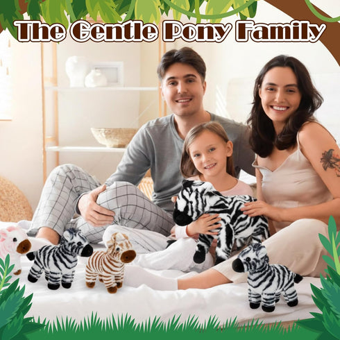 Hollowfly 5 Set 12.6" Mommy 4 Pcs Zebra Plush Toy Gift Zebra with Cute Babies Stuffed Animal in Zippered Belly