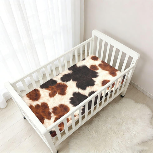 CZXW 52" 28" Retro Cow Black Brown Crib Sheets Fitted x Natural Cotton Soft & Breathable for Baby Crib Mattress