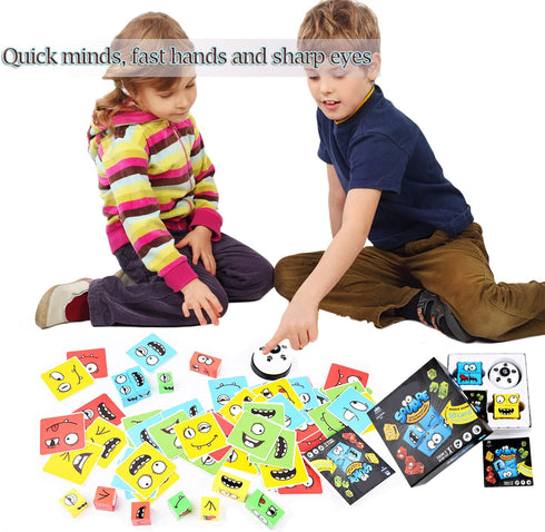 Wooden Face Changing Magic Cube Game - Expression Puzzle Building Blocks for Kids and Adults