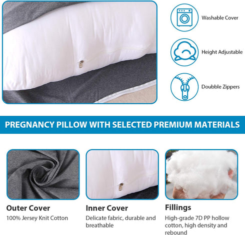 Pillow,57 inches Victostar Pregnancy U Shaped Maternity Pillow with Removable Cover Full Body Pillow Support for Back