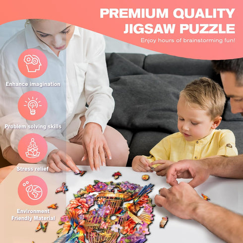 Wooden Puzzle - Garden Symphony Jigsaw Puzzles 260 Pieces, Unique Shape Wooden Puzzles for Adults and Kids