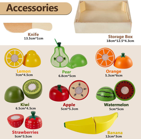 Sets 18 HERSITY Wooden Play Food for Kids Kitchen Cutting Fruits Toys Pretend Play for Toddlers Gift for Boys Girls