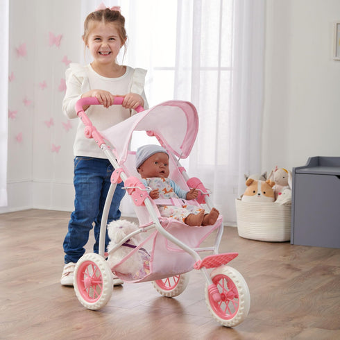 Badger Basket Toy Doll Folding Three Wheel Stroller for 22 inch Dolls - Pink/Gingham