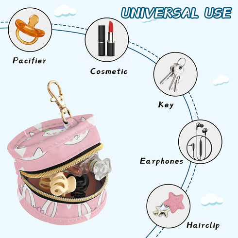 PYBUG Rabbit Round Pacifier Storage Case, Polyester & TPU Lined with Hook Buckle, Pacifier Container Box for Baby