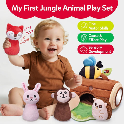 CuteZone 6-12 Set Baby Toys Months, Stuffed Animals for Babies, Soft Plush Forest Sensory Toy with Rattle, Crinkle