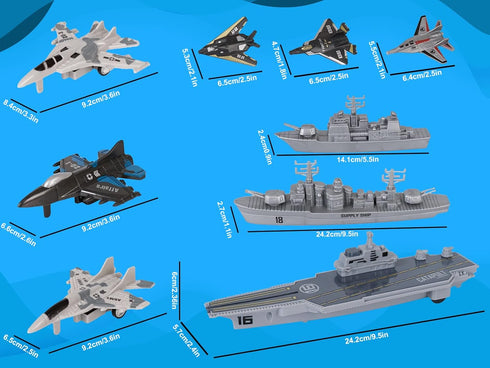 Set Crelloci Aircraft Carrier Military Naval Ship with Pull Back Army Fighter Jet Toy Small Scale Model Plane Submarine