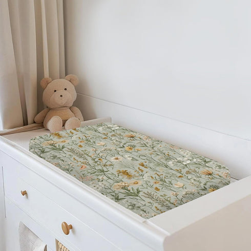 Summer 32''16'' Vintage Wildflowers Baby Changing Pad Covers for Boys Girls Retro Plant Fitted Change Table Pad Covers