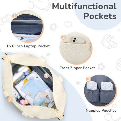 Tenot Diaper Bag Tote with Pacifier Case, Baby Bag for Women with Shoulder Straps, Travel Diaper Tote for for Mom