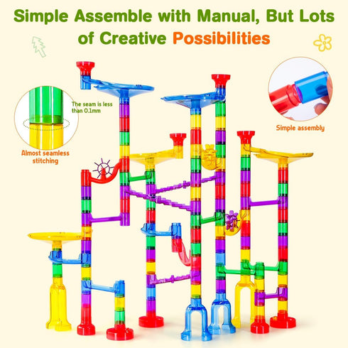 Meland Marble Run - 132Pcs Marble Maze Game Building Toy for Kids, Marble Track Race Set & STEM Learning Toys for Ages
