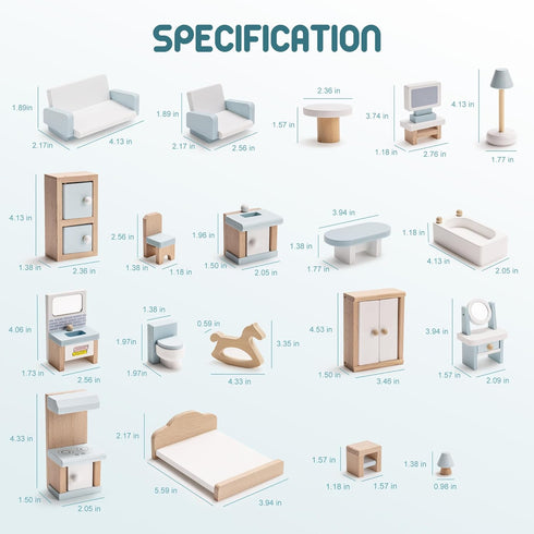 Set, 23 5 3+ ROBUD Wooden Dollhouse Furniture Pcs Dollhouse Accessories, Miniature Furniture Including Room Kits