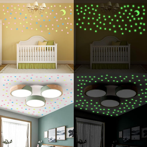 Aivwis 200Piece 3D Glow in the Dark Stars for Ceiling, Luminous Star and Moon Wall Stickers for Kids Bedroom & Nursery