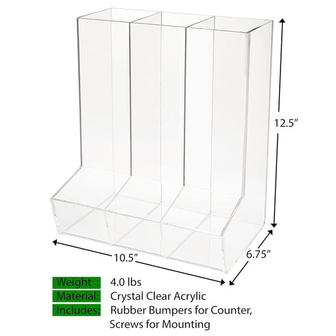 Acrylic Triple Divided Wall Toy Dispenser, Hanging Organizer for Children's Room - 3 Compartment Clear Storage Bin for