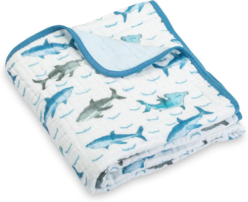 LollyBanks Baby Quilt Blanket, 100% Organic Cotton Muslin Blankets for Boys, Large