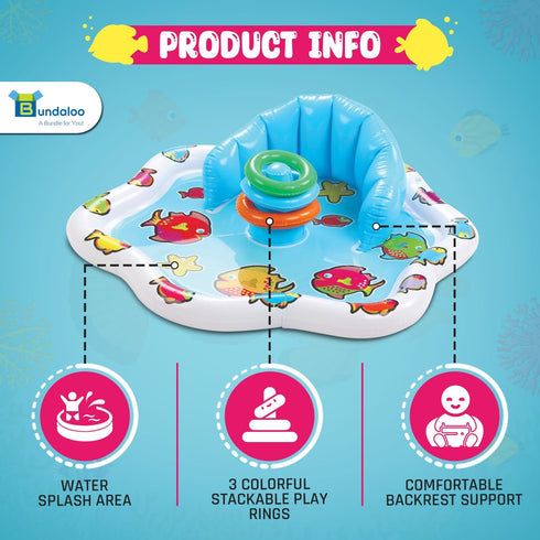Bundaloo Inflatable Infant Pool Splash Mat with Backrest & Stackable Ring Toys - Summer Fun Activity for Baby Toddlers