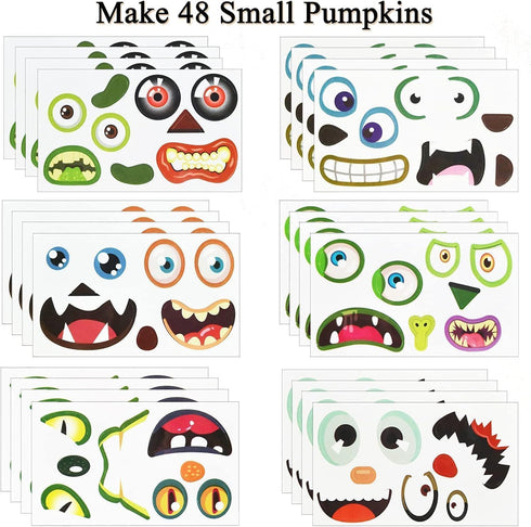 Halloween Pumpkin Decorating Craft Stickers, 48 Pack Mini Face Stickers for Kids Toddlers Treats Party Favors