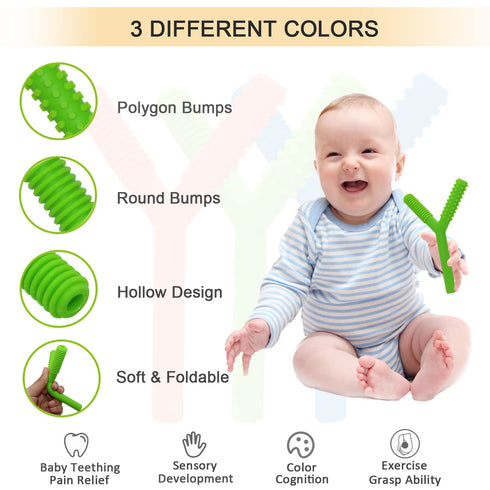 Hollow Teething Tubes Toys for Babies, 5 Pack Silicone Teether Toy Tube for Infants 6-12 Months (Style C)