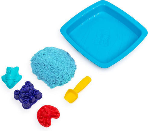Kinetic Sand Sandbox Set, Kids Toy with 1lb All-Natural Blue and 3 Molds, Sensory Toys for Ages 3 and Up