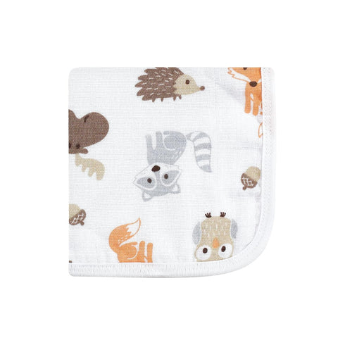 Hudson Baby Unisex Cotton Muslin Washcloths - Woodland Design, One Size