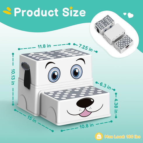 vorykido 2 2 Pack, Toddler Step Stool for Bathroom Sink, Cartoon Dog Step Stool for Kids, Anti-Slip Kids Stool