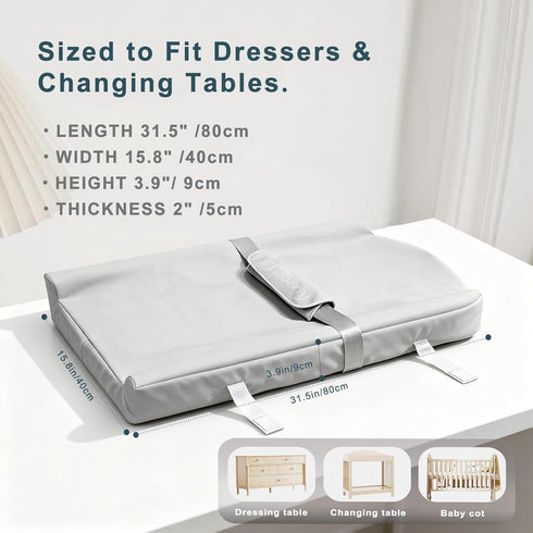 Tizoerly Wipeable Baby Changing Pad for Dresser, Portable Changing Pad with Restraining Belt, Soft & Non-Slip