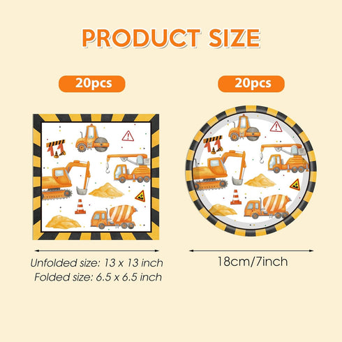 Fitoyplak 40Pcs Set 20 Construction Plates and Napkins Construction Birthday Decorations Disposable Tableware Paper