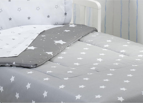 4-Piece Set 2-in-1 Delta Reversible Toddler Bedding - Fitted Sheet, Top Sheet, Pillowcase, Comforter - For Boys, Dusty