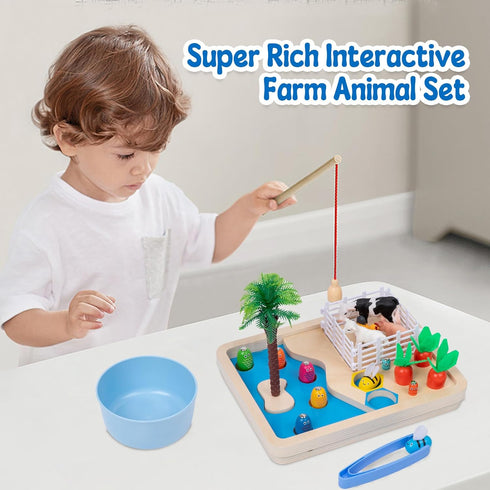 Adena Montessori Farm Animals Toys: Fishing Game Playset with Fence, Animals, Trees, and More for Toddlers