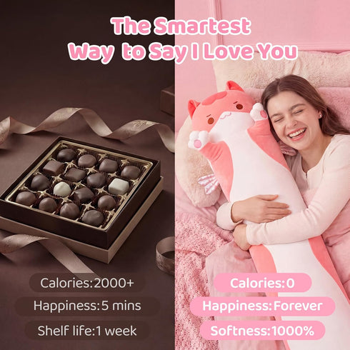 5 120% 20 Mewaii Long Cat Plush Sizes, Extra Filling Giant Plushness Kids Body Pillow, Kawaii Cute Pink Cat Stuffed