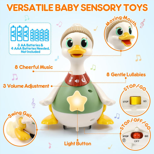 LUDILO 6-12 6 7 8 9 10 12 18 6-12-18 Tummy 1 Infant Baby Toys Months: Musical Crawling Duck Toy Must Have Month Old