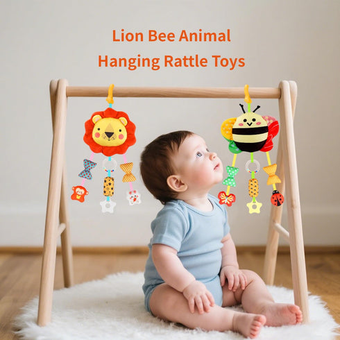 MokukuToys 0 3 6 9 12 Baby Toys for Months, Plush Animal Sensory Hanging Rattle,Newborn Interactive Soft Toys